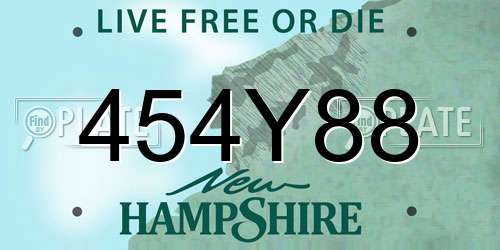 454Y88 New Hampshire License Plate