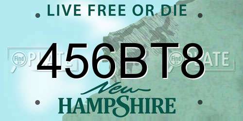 456BT8 New Hampshire License Plate