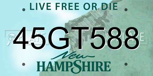 45GT588 New Hampshire License Plate