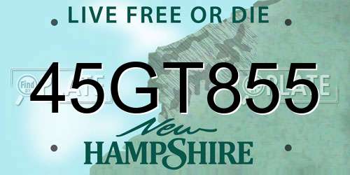 45GT855 New Hampshire License Plate