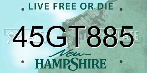 45GT885 New Hampshire License Plate
