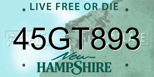 45GT893 New Hampshire License Plate