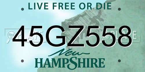 45GZ558 New Hampshire License Plate