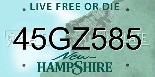45GZ585 New Hampshire License Plate