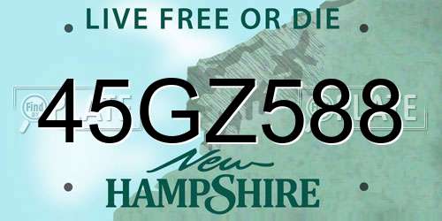 45GZ588 New Hampshire License Plate
