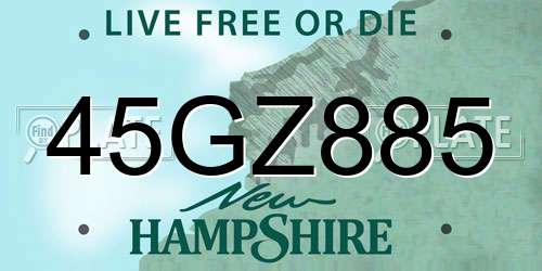 45GZ885 New Hampshire License Plate