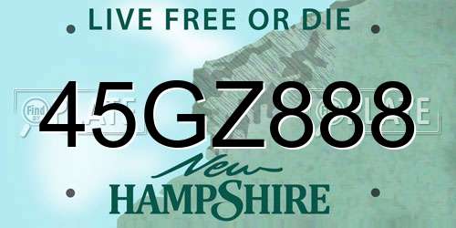 45GZ888 New Hampshire License Plate