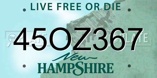 45OZ367 New Hampshire License Plate