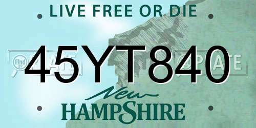 45YT840 New Hampshire License Plate