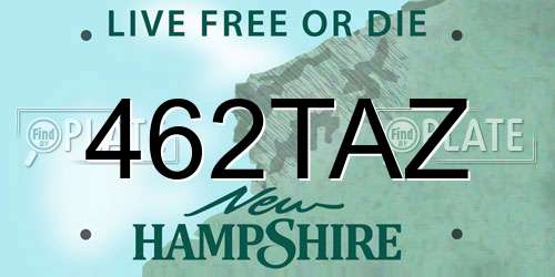 462TAZ New Hampshire License Plate