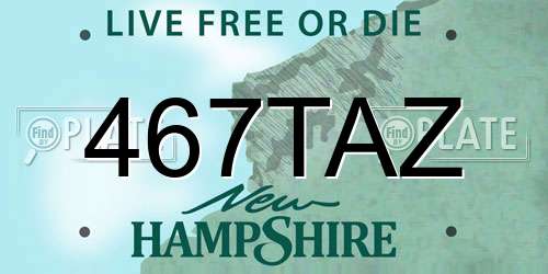 467TAZ New Hampshire License Plate