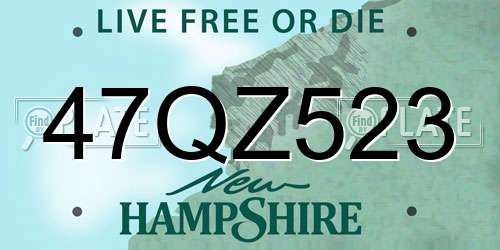 47QZ523 New Hampshire License Plate