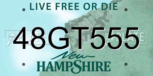 48GT555 New Hampshire License Plate