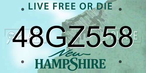 48GZ558 New Hampshire License Plate