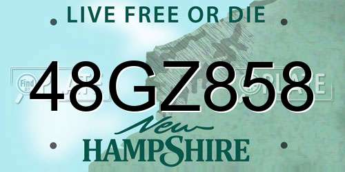 48GZ858 New Hampshire License Plate