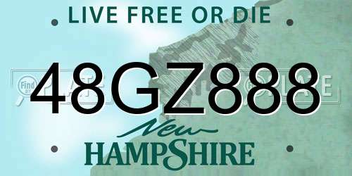 48GZ888 New Hampshire License Plate