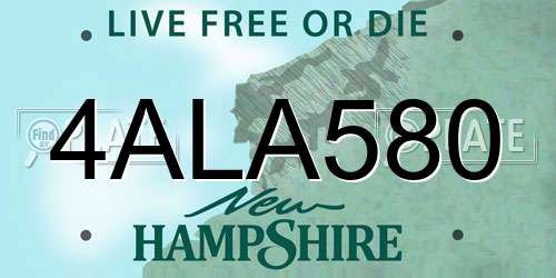 4ALA580 New Hampshire License Plate