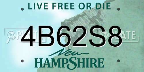 4B62S8 New Hampshire License Plate