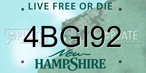 4BGI92 New Hampshire License Plate