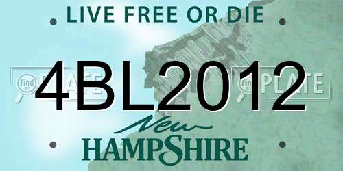4BL2012 New Hampshire License Plate