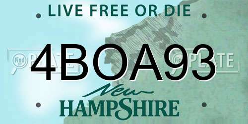 4BOA93 New Hampshire License Plate