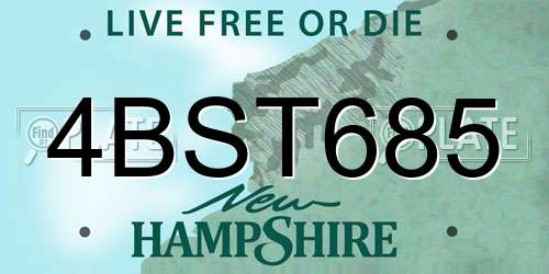 4BST685 New Hampshire License Plate