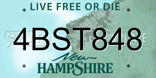 4BST848 New Hampshire License Plate