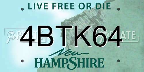 4BTK64 New Hampshire License Plate