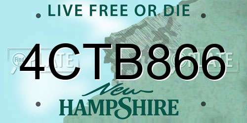 4CTB866 New Hampshire License Plate