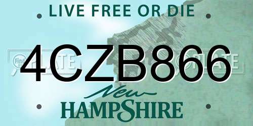 4CZB866 New Hampshire License Plate