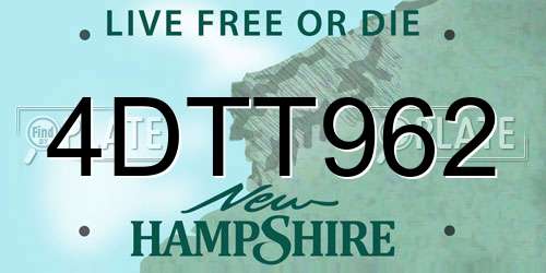 4DTT962 New Hampshire License Plate