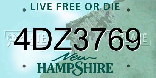 4DZ3769 New Hampshire License Plate
