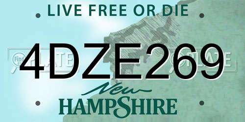 4DZE269 New Hampshire License Plate