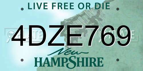 4DZE769 New Hampshire License Plate
