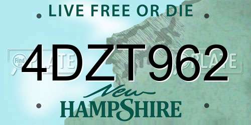 4DZT962 New Hampshire License Plate