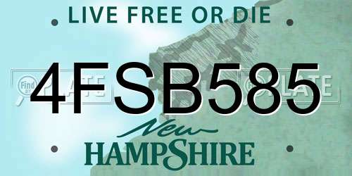 4FSB585 New Hampshire License Plate