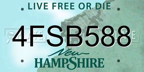 4FSB588 New Hampshire License Plate
