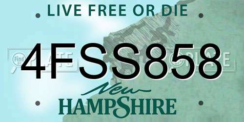 4FSS858 New Hampshire License Plate