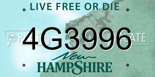 4G3996 New Hampshire License Plate