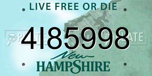 4I85998 New Hampshire License Plate