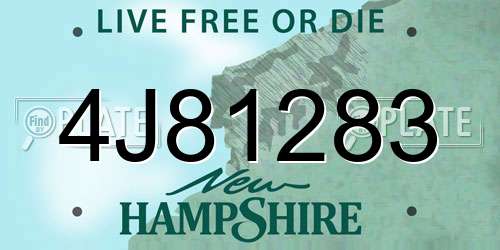 4J81283 New Hampshire License Plate