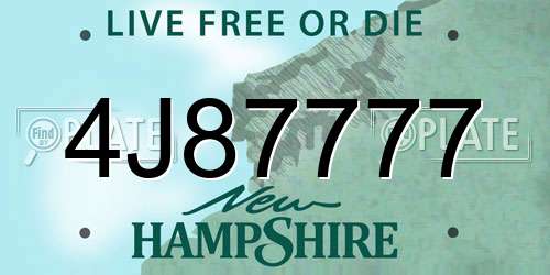 4J87777 New Hampshire License Plate