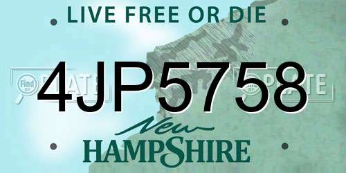 4JP5758 New Hampshire License Plate