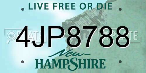 4JP8788 New Hampshire License Plate