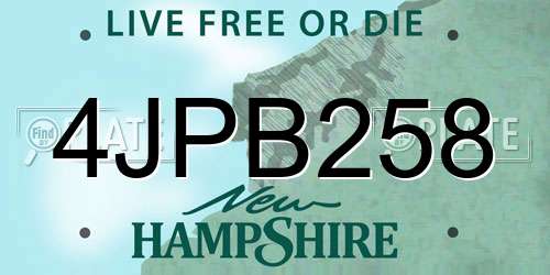 4JPB258 New Hampshire License Plate
