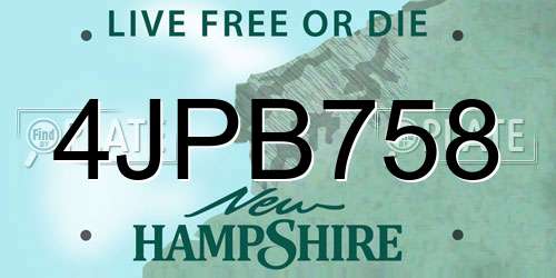 4JPB758 New Hampshire License Plate