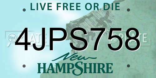 4JPS758 New Hampshire License Plate