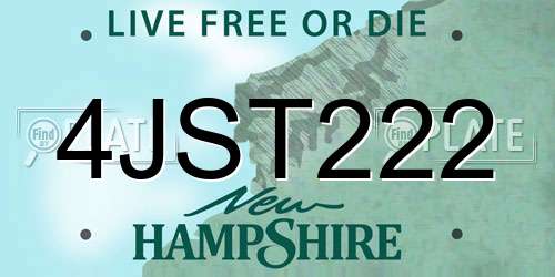 4JST222 New Hampshire License Plate