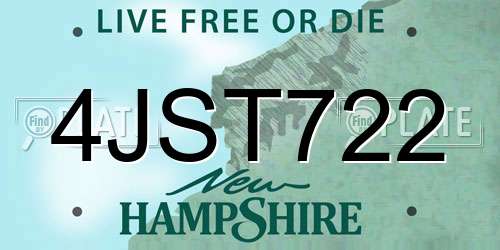 4JST722 New Hampshire License Plate