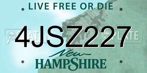 4JSZ227 New Hampshire License Plate
